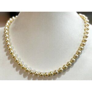 Vintage Cream Faux Pearl Round Bead Choker Sterling Silver Fancy Clasp Necklace
